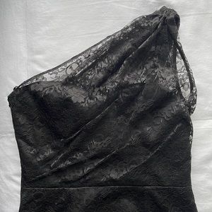 Black lace one shoulder made to measure bridesmaid dress. Size 6. Worn once.